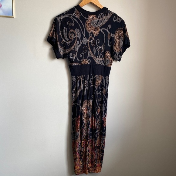 Le Chateau Short Sleeve Maxi Dress Black Boho Print Size XXS - Picture 5 of 11